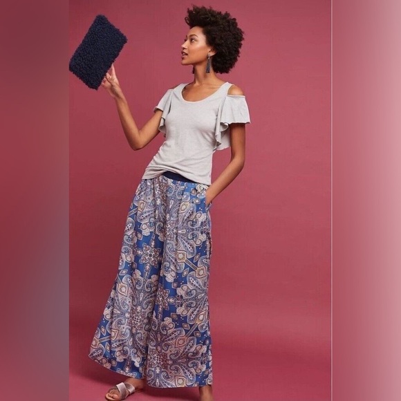 Anthropologie Pants - Anthro Elevenses Ines Blue Wide Leg Satin Pant